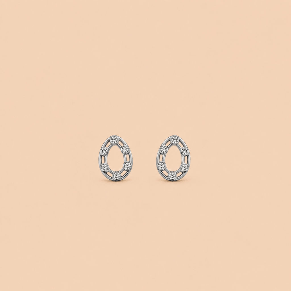Silver Stainless Steel Teardrop Tops with Crystal Stones 0034M