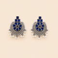 Traditional Floral Pearl Tops – Antique Silver Stone Statement Earrings 0040M