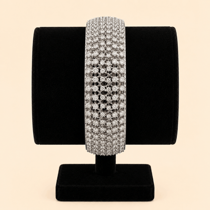 Luxury Silver-Tone Crystal Pavé Statement Bangle – 0055M