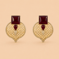 Luxury Gold-Tone Oxidised Maroon Stone Earrings – SKU 0008M