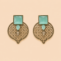 Light Gold Oxidised Earrings with Transparent Mint Green Stones – SKU 0009M