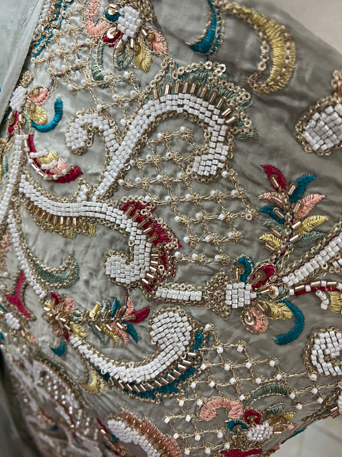 Sage Tussar Silk Multicolour Hand-Embellished Formal 3-Piece Suit – 0159M (Unstitched)