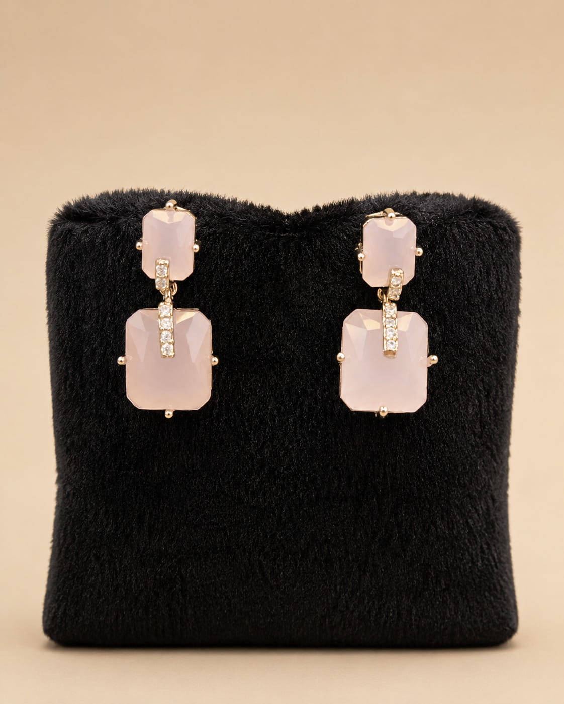 Elegant Rectangular Stone Drop Earrings – Crystal Accent Statement Earrings 0042M