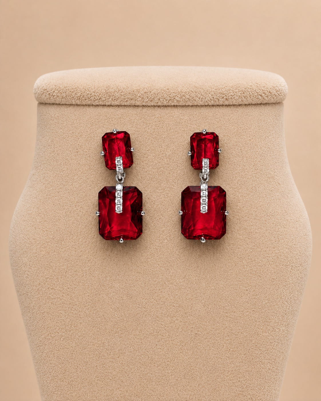 Elegant Rectangular Stone Drop Earrings – Crystal Accent Statement Earrings 0042M
