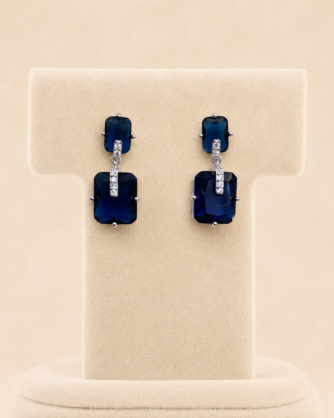 Elegant Rectangular Stone Drop Earrings – Crystal Accent Statement Earrings 0042M