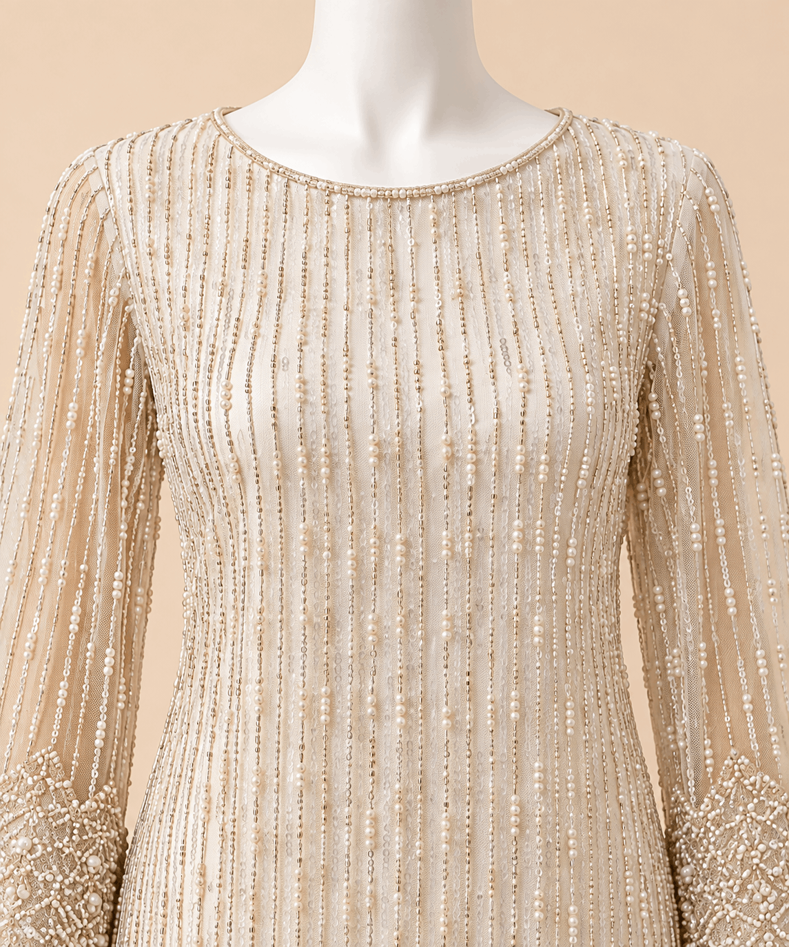 Ivory Pearl & Sequin Embellished 3-Piece Formal Palazzo Suit – SKU 0161M (Unstitched)