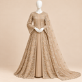 Champagne Foil work Floral Embroidered Formal chiffon 3-Piece Suit – 0158M (unstitched)