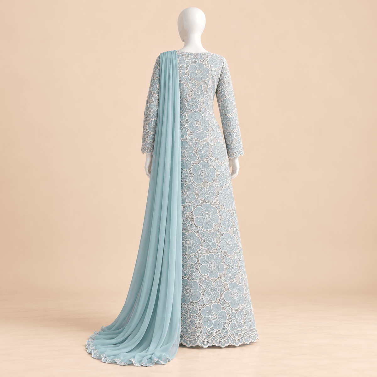Azure Bloom – Luxury Ice Blue Floral Laser-Cut Suit with Stone Work | SKU 0167M (Unstitched)