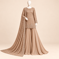 Taupe Silver Sequin Embellished 3-Piece Formal Ensemble Inner and trouser - Tussel Silk– 0160M (unstitched)