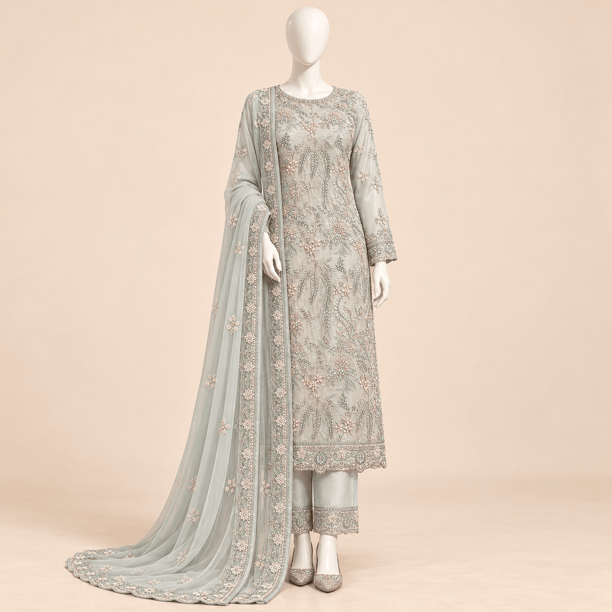 Celestial Sage – Luxury Embroidered 3-Piece Formal Suit – 0173M (Unstitched)