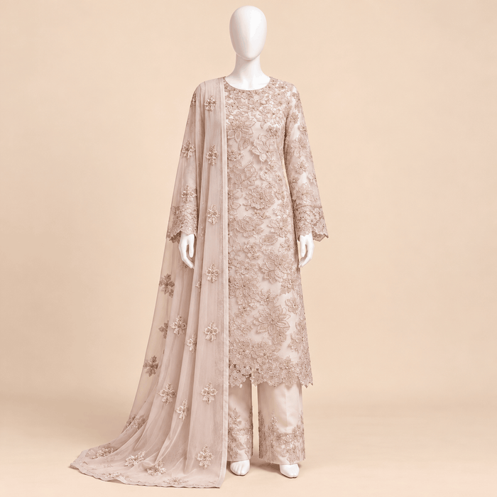 Blush Pearl – Luxury Floral Embroidered 3-Piece Formal Suit – 0177M (Unstitched)