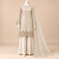 Ivory Pearl & Sequin Embellished 3-Piece Formal Palazzo Suit – SKU 0161M (Unstitched)