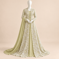 Pistachio Bloom – Luxury Floral Lace Long Gown with Elegant Dupatta | SKU 0166M (Unstitched)