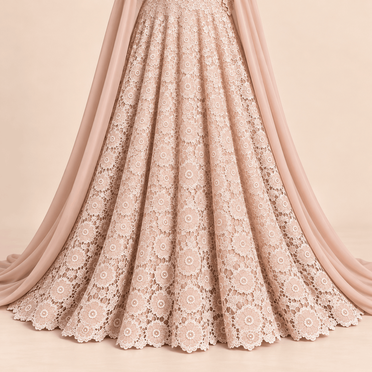Blush Rosé Floral Lace Embroidered Luxury Maxi – 0164M (Unstitched)