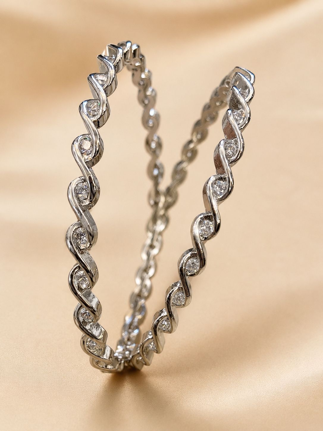 Silver Spiral Crystal Metal Bangles – SKU 0017M