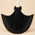 Midnight Black Gold-Trim Flared Maxi Dress – 0156M
