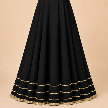 Midnight Black Gold-Trim Flared Maxi Dress – 0156M