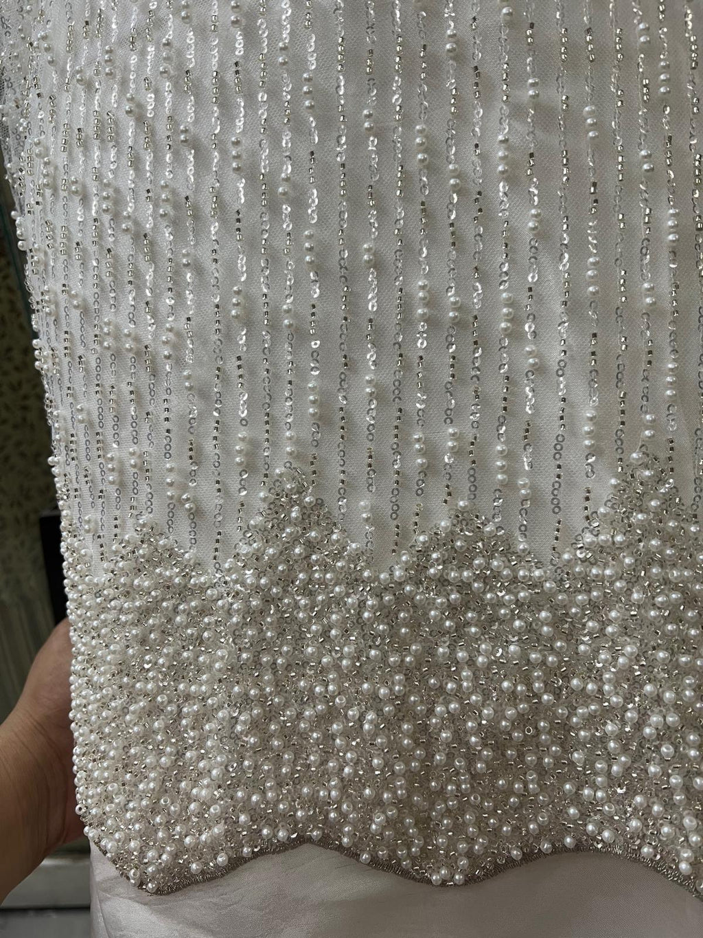 Ivory Pearl & Sequin Embellished 3-Piece Formal Palazzo Suit – SKU 0161M (Unstitched)