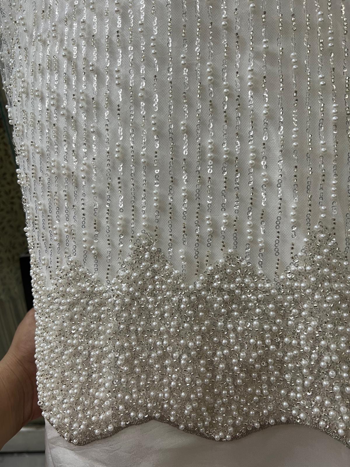 Ivory Pearl & Sequin Embellished 3-Piece Formal Palazzo Suit – SKU 0161M (Unstitched)