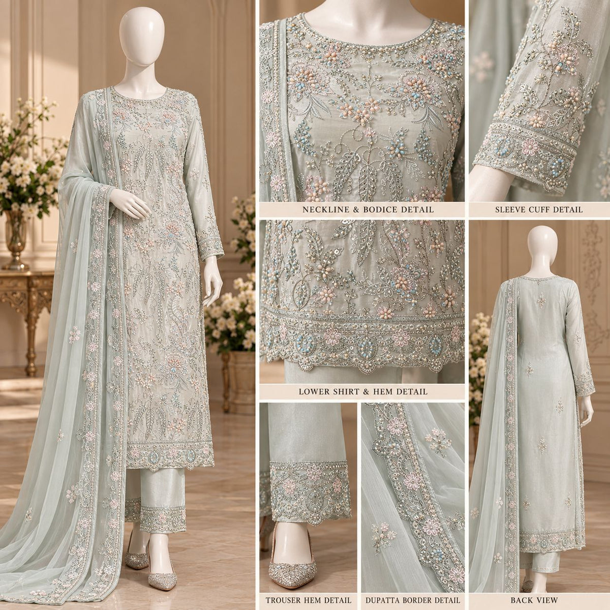 Celestial Sage – Luxury Embroidered 3-Piece Formal Suit – 0173M (Unstitched)