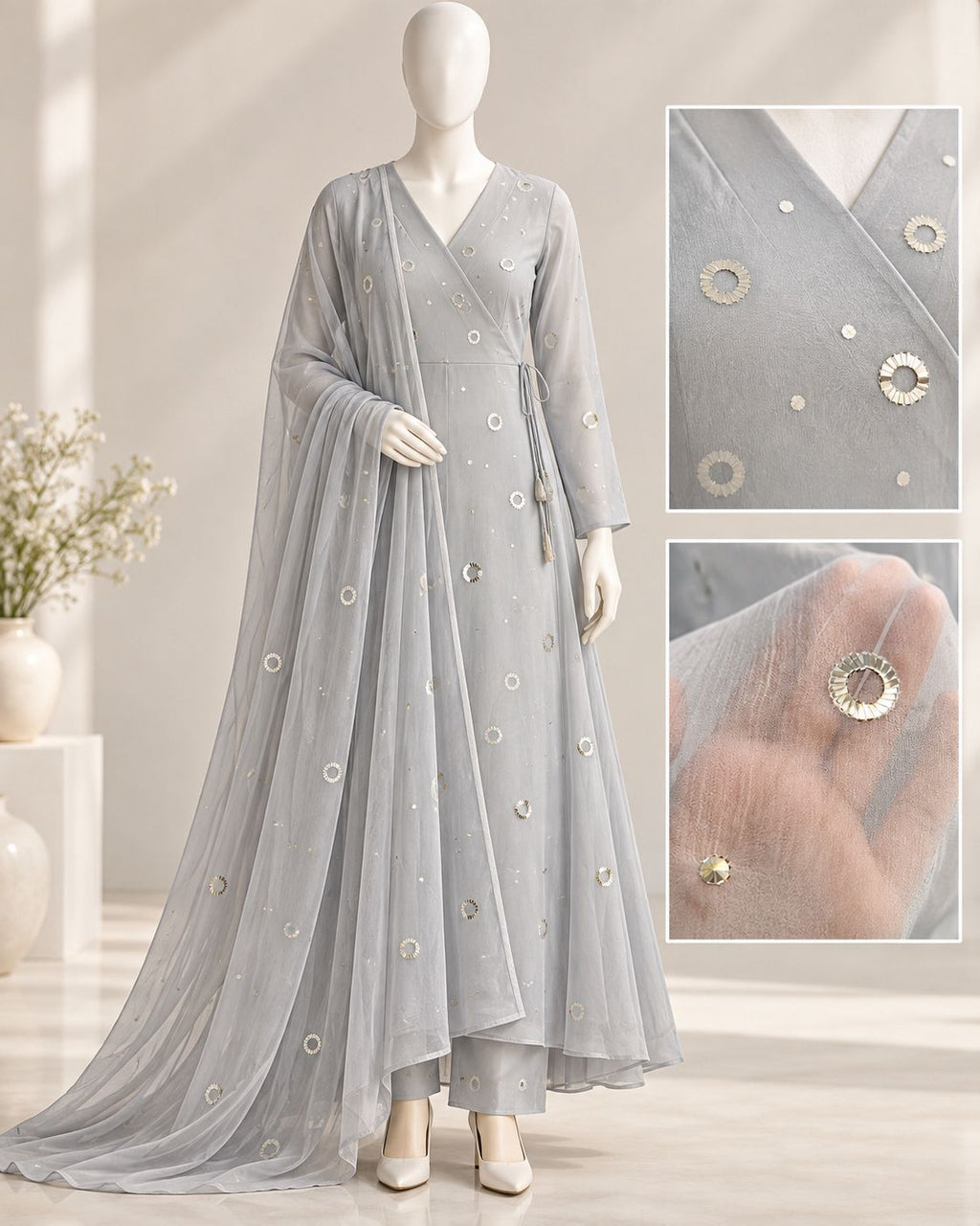 Silver Halo – Luxury Mirror-Embellished 3-Piece Formal Suit – 0175M (Unstitched)