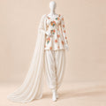 Ivory Fleur – Luxury Multicolour Floral Embroidered 3-Piece Peplum & Dhoti Suit – 0181M (Unstitched)