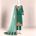 Emerald Royale – Luxury Embroidered Velvet 3-Piece Formal Suit – 0187M (Unstitched)