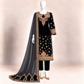 Noir Royale – Luxury Embroidered Black Velvet 3-Piece Formal Suit – 0188M (Unstitched)