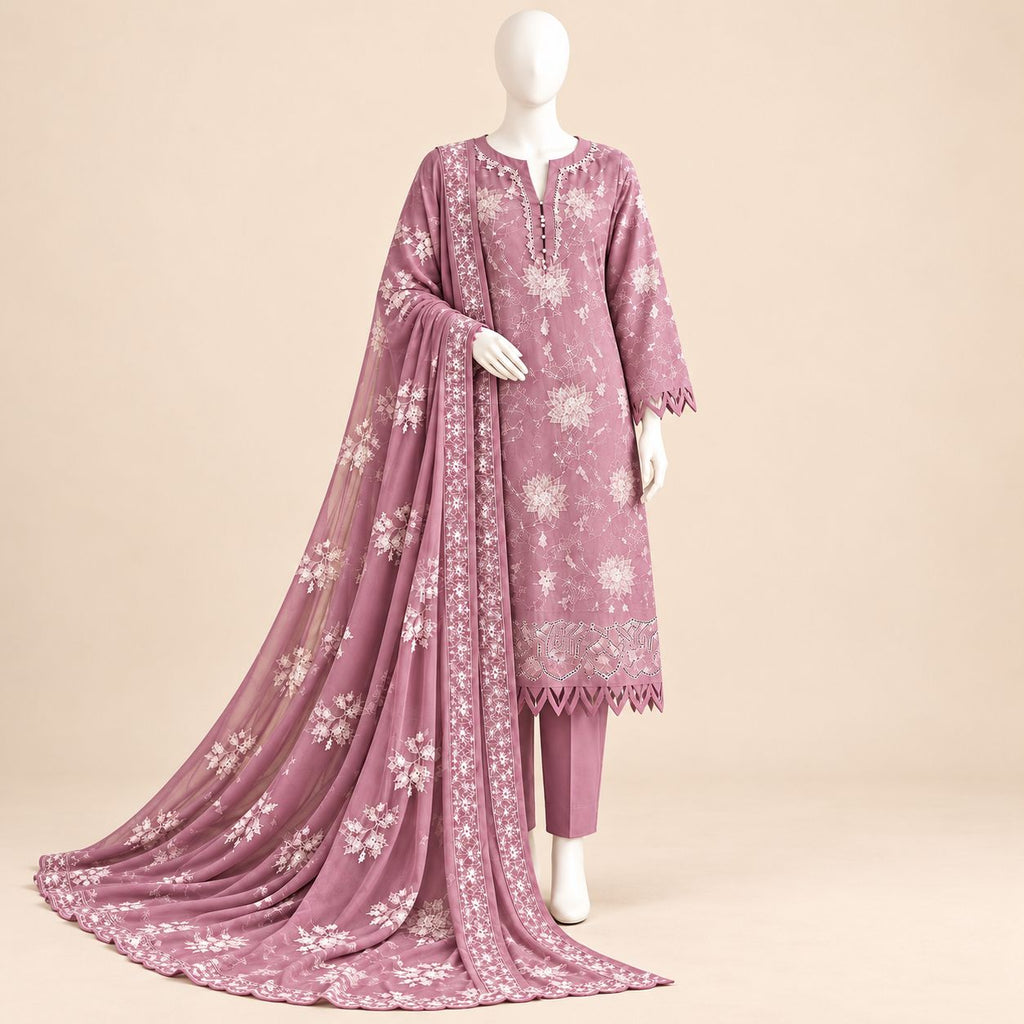 Mauve Floral Grace – Luxury Embroidered 3-Piece Suit – SKU 0201M (Unstitched)