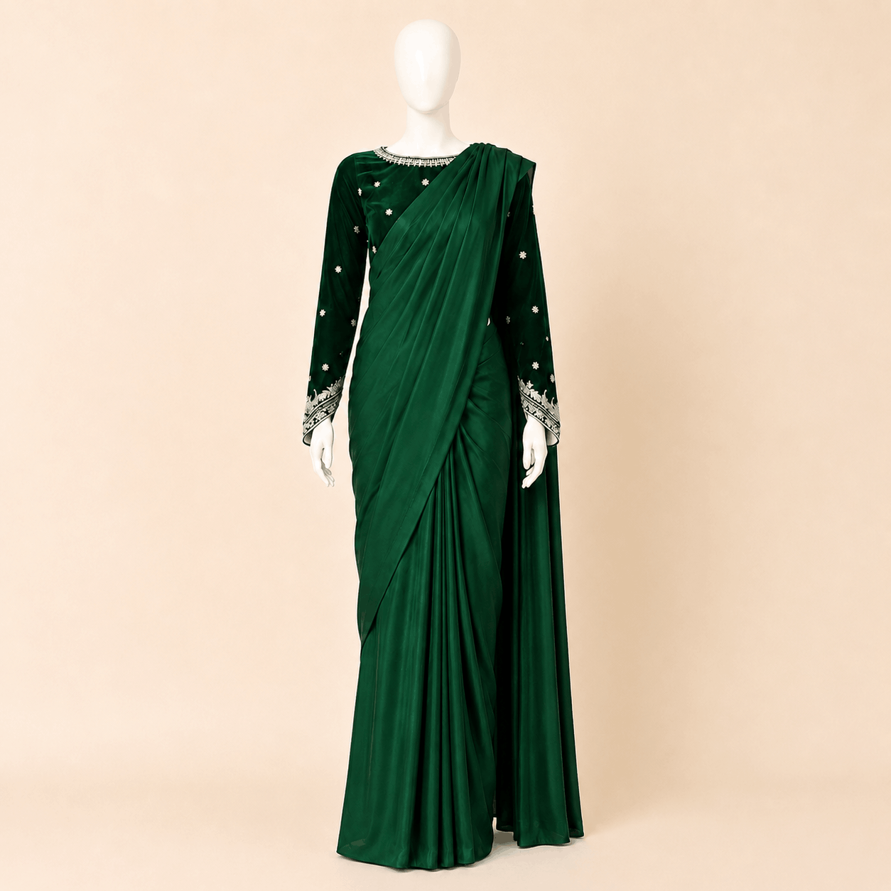 Luxury Velvet Draped Saree with Embellished Blouse – 0095M
