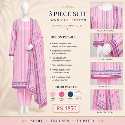 Candy Blush Striped 3-Piece Suit with Matching Dupatta – 0122M