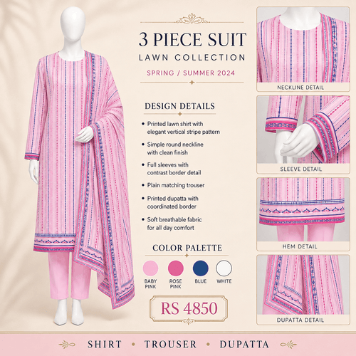 Candy Blush Striped 3-Piece Suit with Matching Dupatta – 0122M