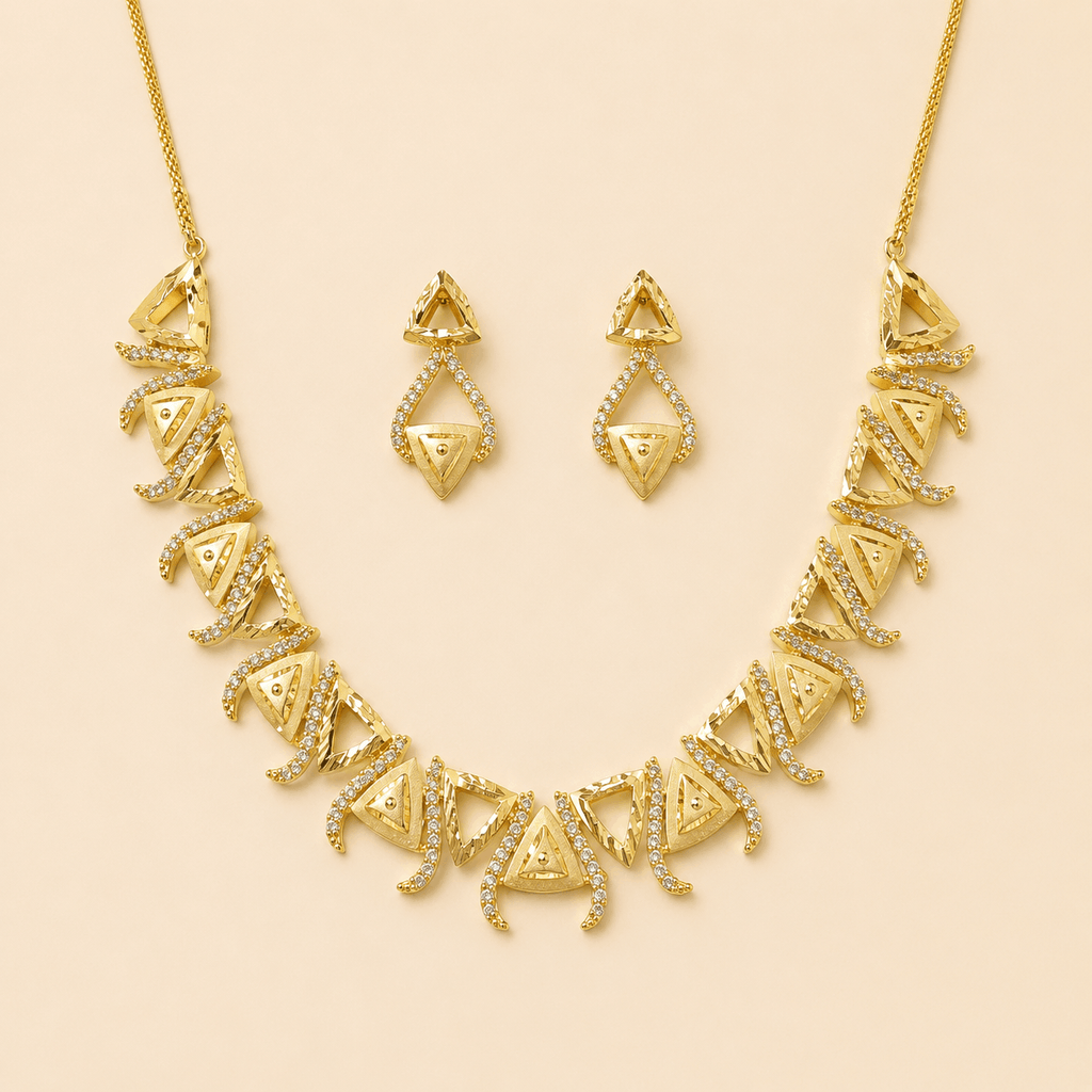 Geometric Gold Crystal Necklace Set – 0151M