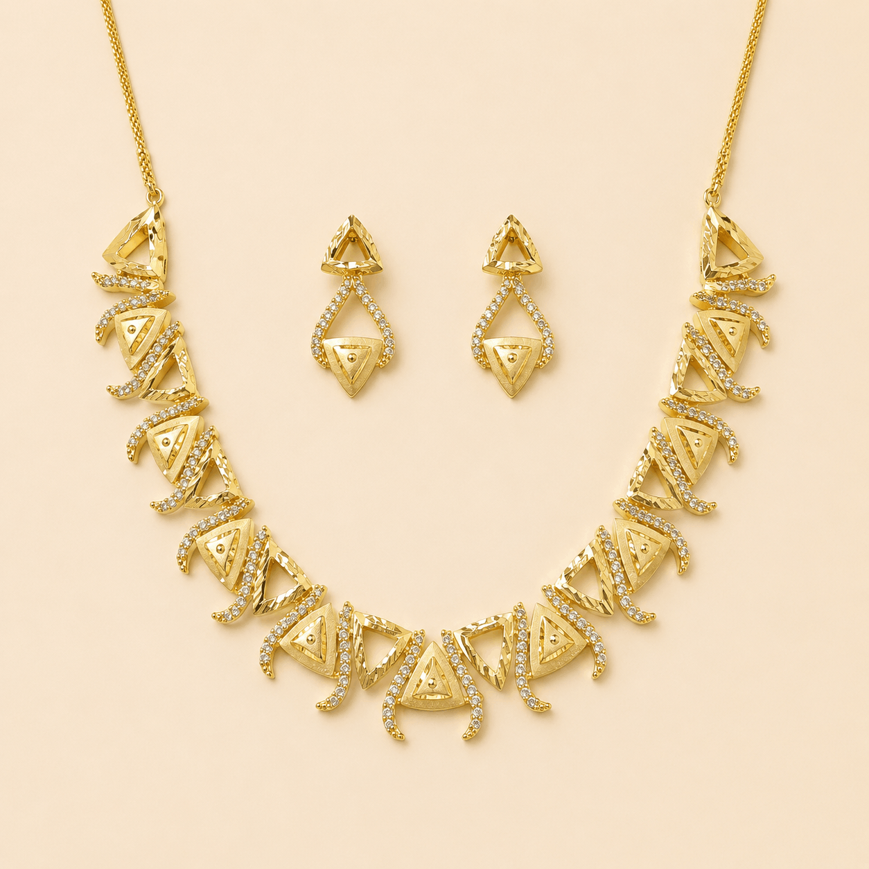 Geometric Gold Crystal Necklace Set – 0151M