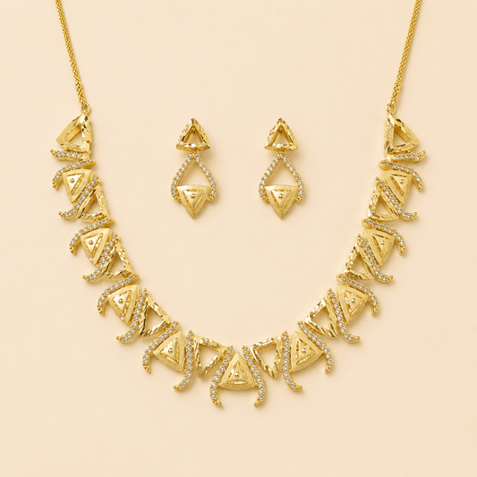 Geometric Gold Crystal Necklace Set – 0151M