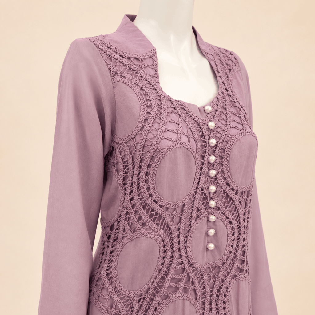 Dusty Mauve Lawn Crochet Lace Two-Piece Suit – 0089M