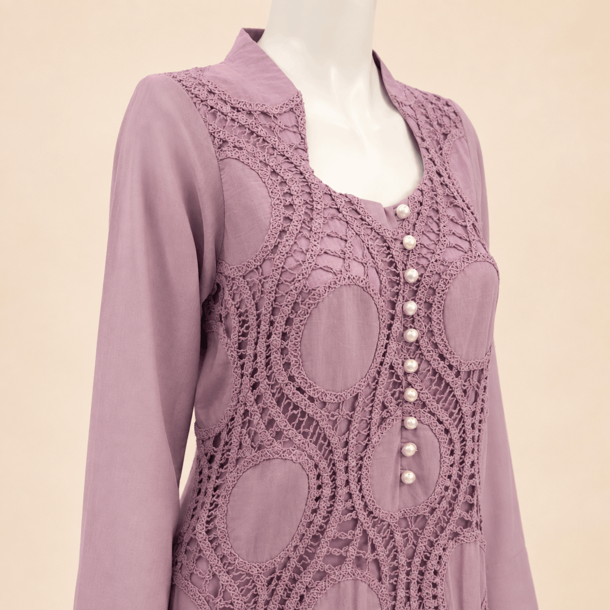 Dusty Mauve Lawn Crochet Lace Two-Piece Suit – 0089M