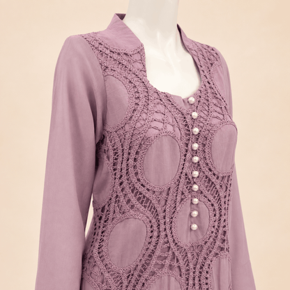 Dusty Mauve Lawn Crochet Lace Two-Piece Suit – 0089M