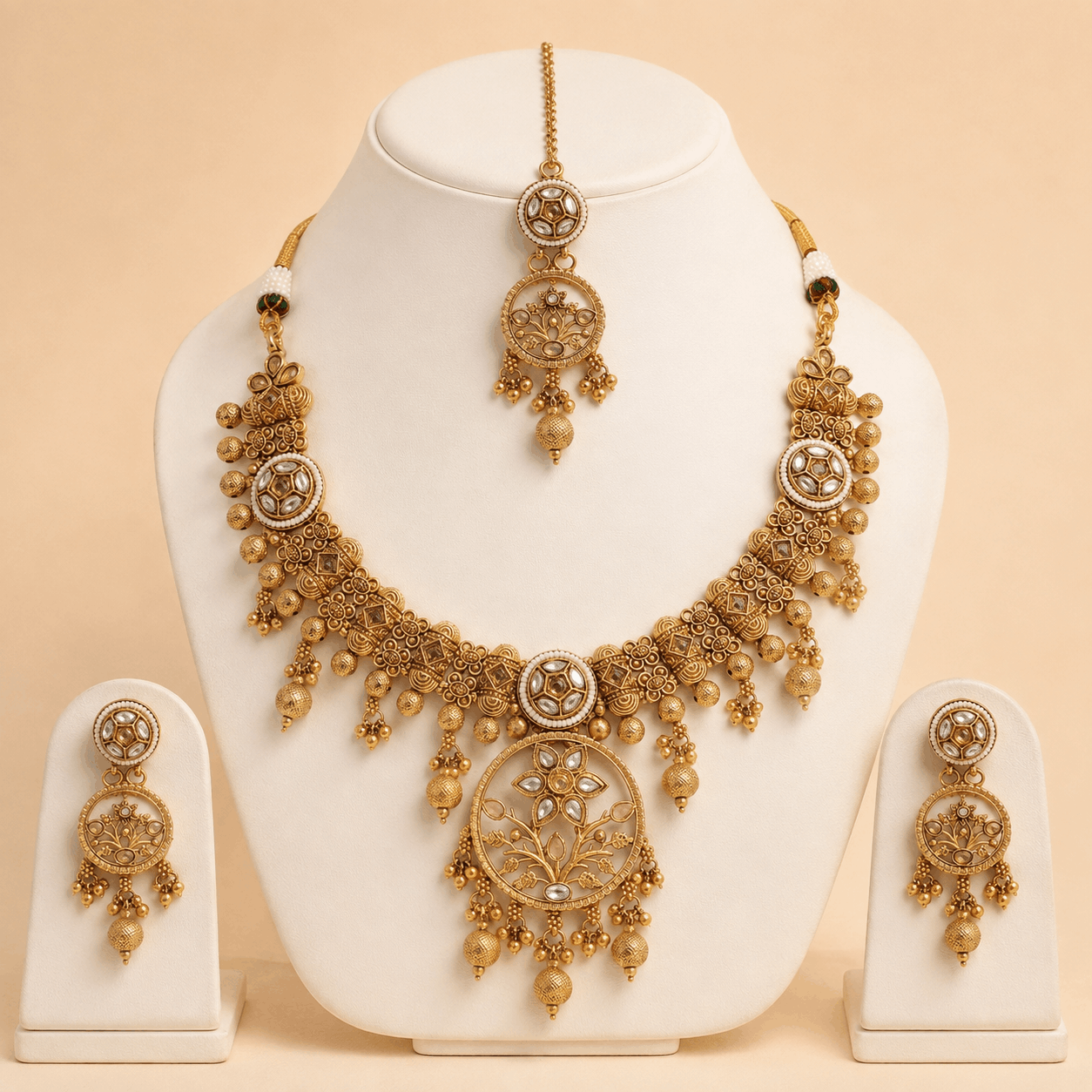 Antique Gold Floral Pendant Jewellery Set – 0153M