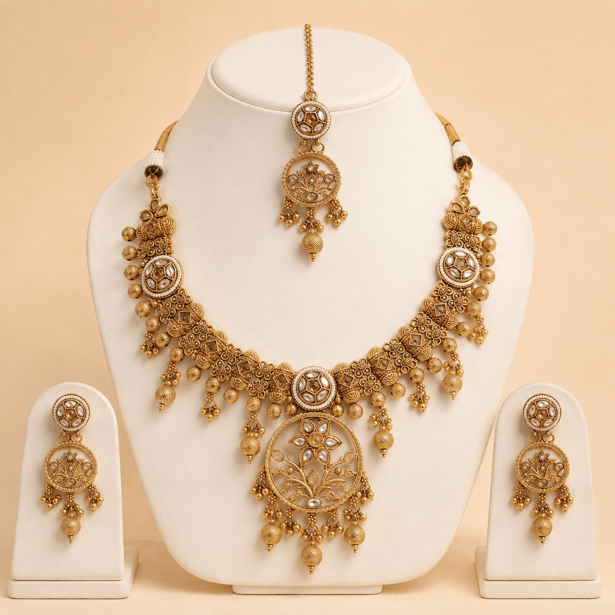 Antique Gold Floral Pendant Jewellery Set – 0153M