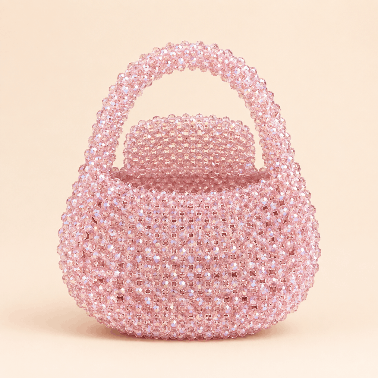 Blush Champagne Crystal Beaded Round Mini Handbag – 0108M