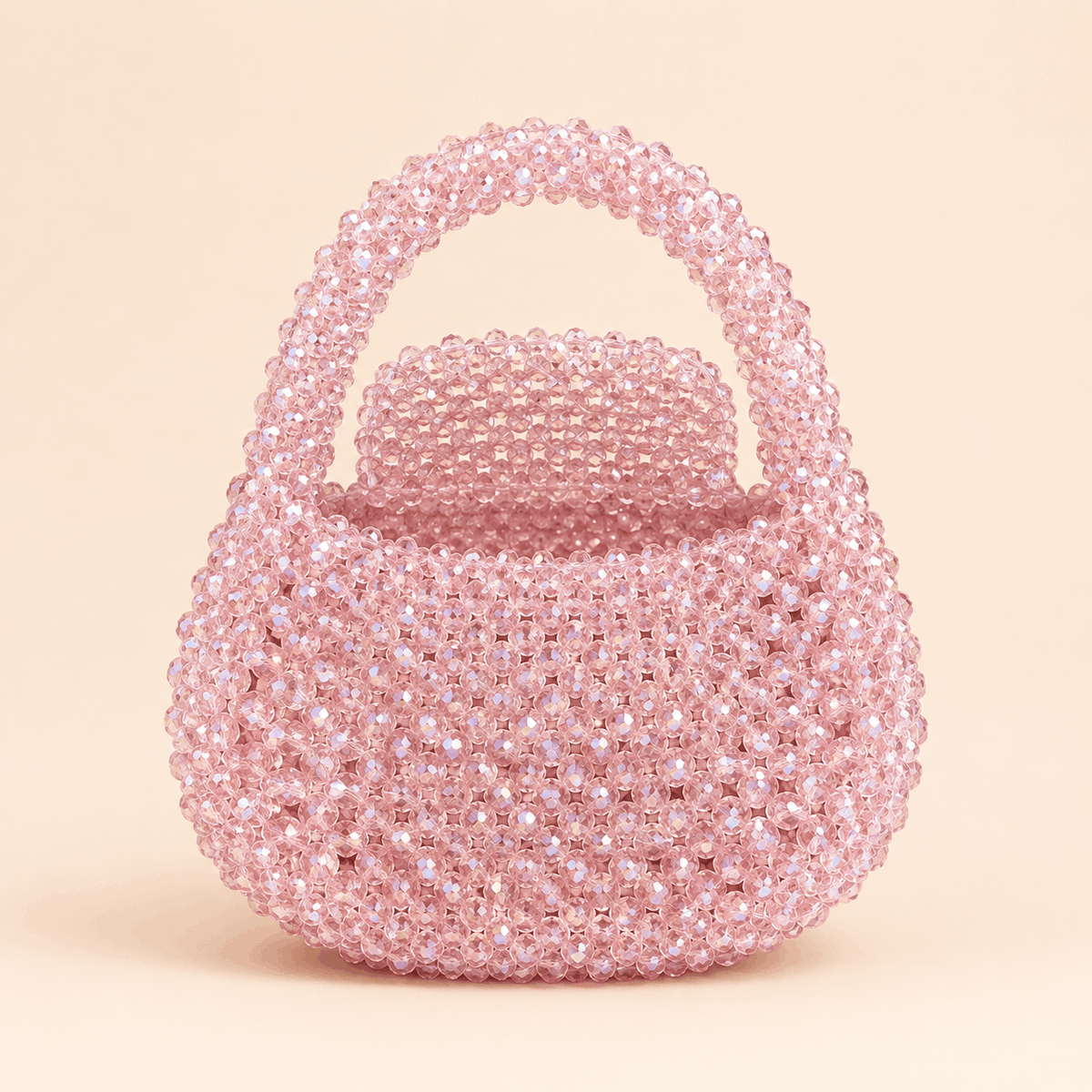 Blush Champagne Crystal Beaded Round Mini Handbag – 0108M