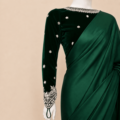 Luxury Velvet Draped Saree with Embellished Blouse – 0095M