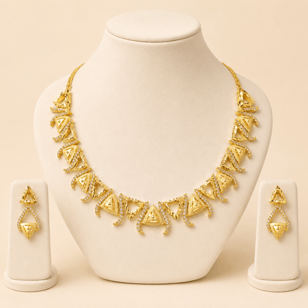 Geometric Gold Crystal Necklace Set – 0151M