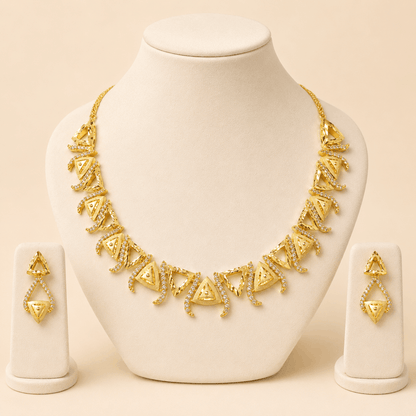 Geometric Gold Crystal Necklace Set – 0151M