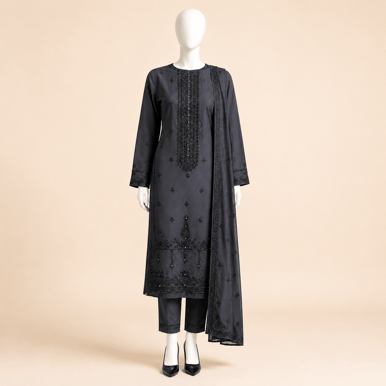 Midnight Noir Embroidered 3-Piece Suit 0143M