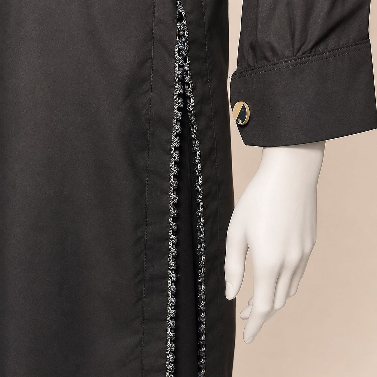 Premium Lawn Midnight Black Mandarin-Collar Button Cuff Button Detail 2-Piece Suit – 0075M