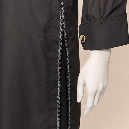 Premium Lawn Midnight Black Mandarin-Collar Button Cuff Button Detail 2-Piece Suit – 0075M