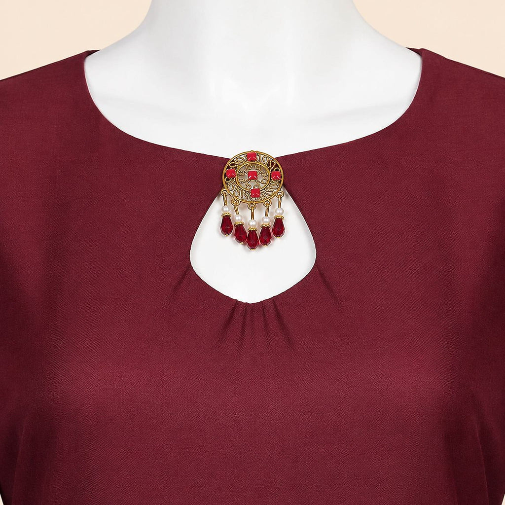 Burgundy Floral Lace Organza patch-Sleeve 2-Piece Suit – 0076M