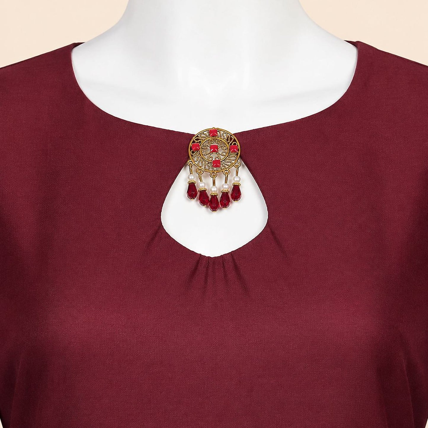 Burgundy Floral Lace Organza patch-Sleeve 2-Piece Suit – 0076M